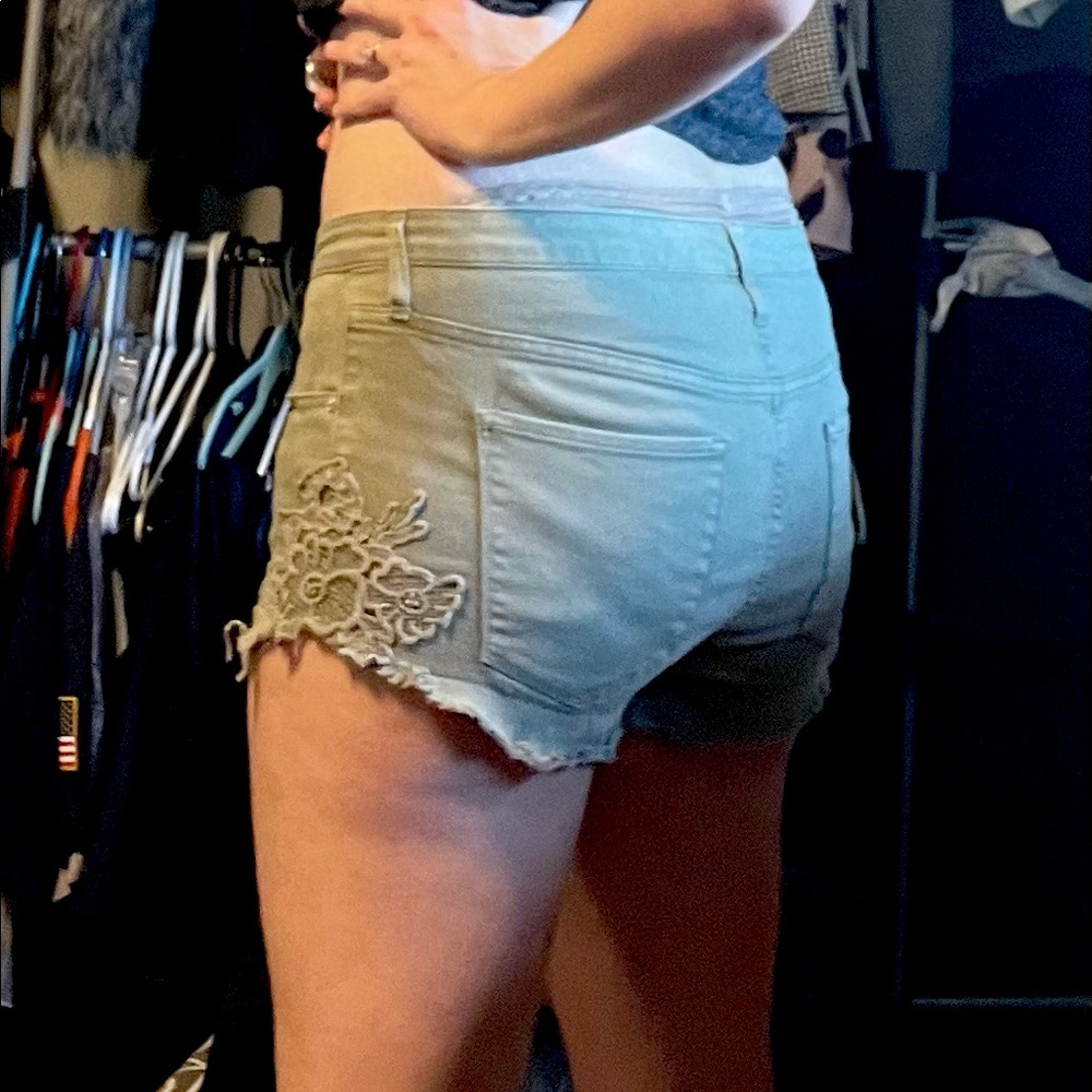 Olive Shorts with Lace Detail